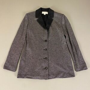 St. John Collection Knit Blazer Womens Size 6 Gray Black Metallic Sparkle Career